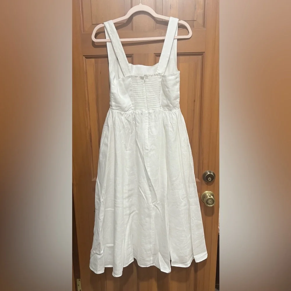 NWT! Quince | 100% European Linen Fit & Flare Midi Dress | White | M - Picture 5 of 7